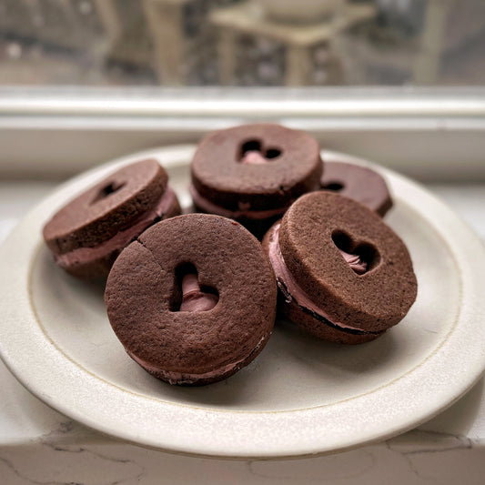 Cocoa & Raspberry Ganache Sandwich Cookies